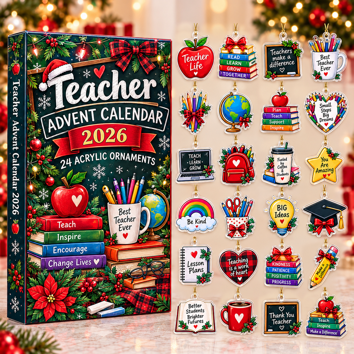 Teacher Christmas Advent Calendar HG 2026 Acrylic Ornament Countdown Blind Box Holiday Gift