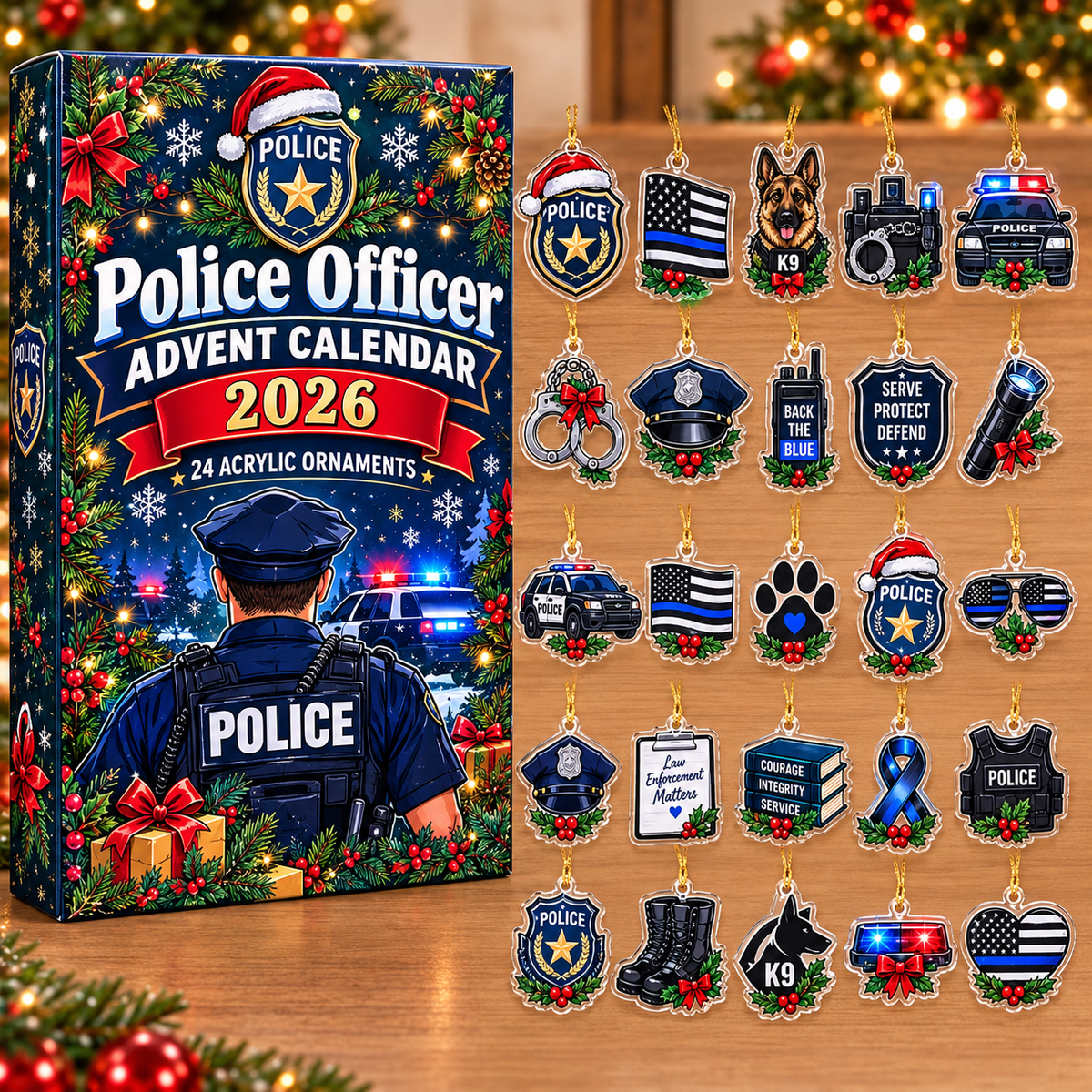 Police Officer Christmas Advent Calendar 2026 Acrylic Ornament Countdown Blind Box Holiday Gift HG