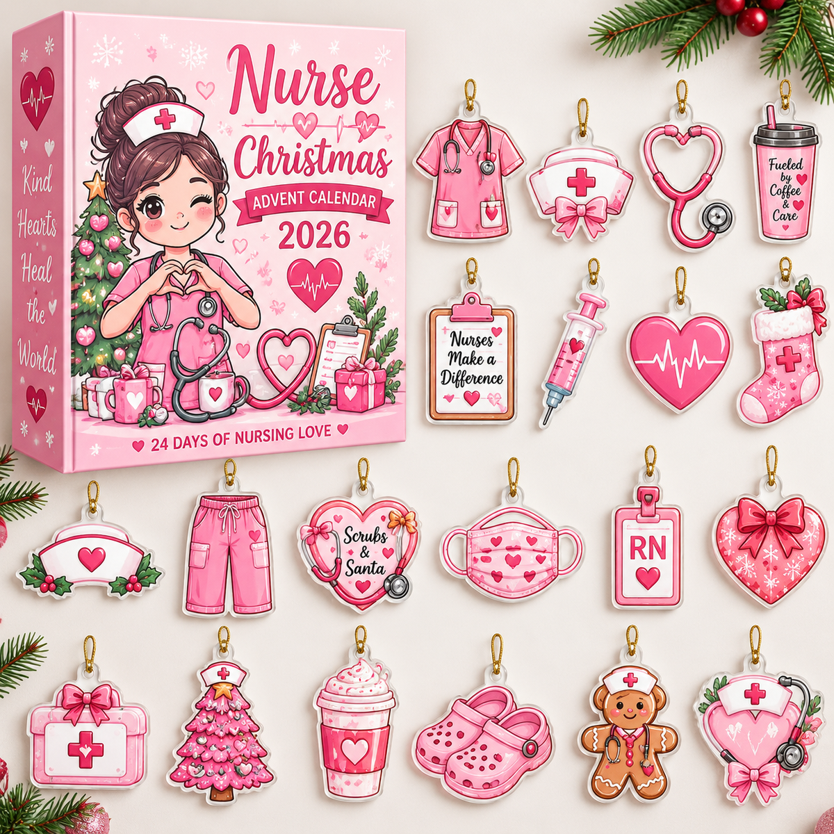 Cute Pink Nurse Advent Calendar HG , Acrylic Ornament Countdown Blind Box Holiday Gift