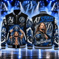 Aj Styles Baseball Jacket, HG AI Wrestling Inspired Varsity Style Polyester Outerwear For Adults And Kids