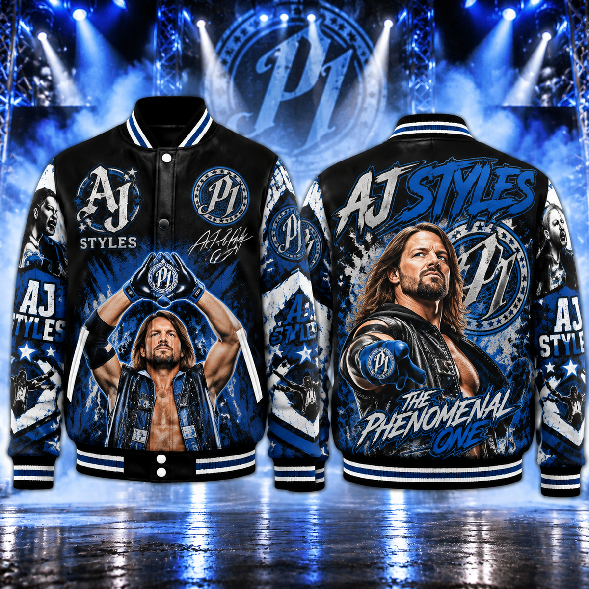 Aj Styles Baseball Jacket, HG AI Wrestling Inspired Varsity Style Polyester Outerwear For Adults And Kids
