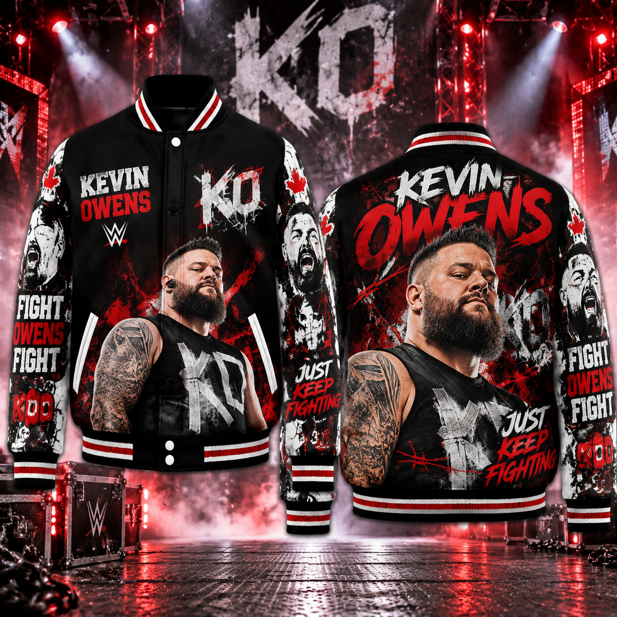 Kevin Owens WWE Baseball Jacket HG AI Adult and Kid size HG Varsity Jacket