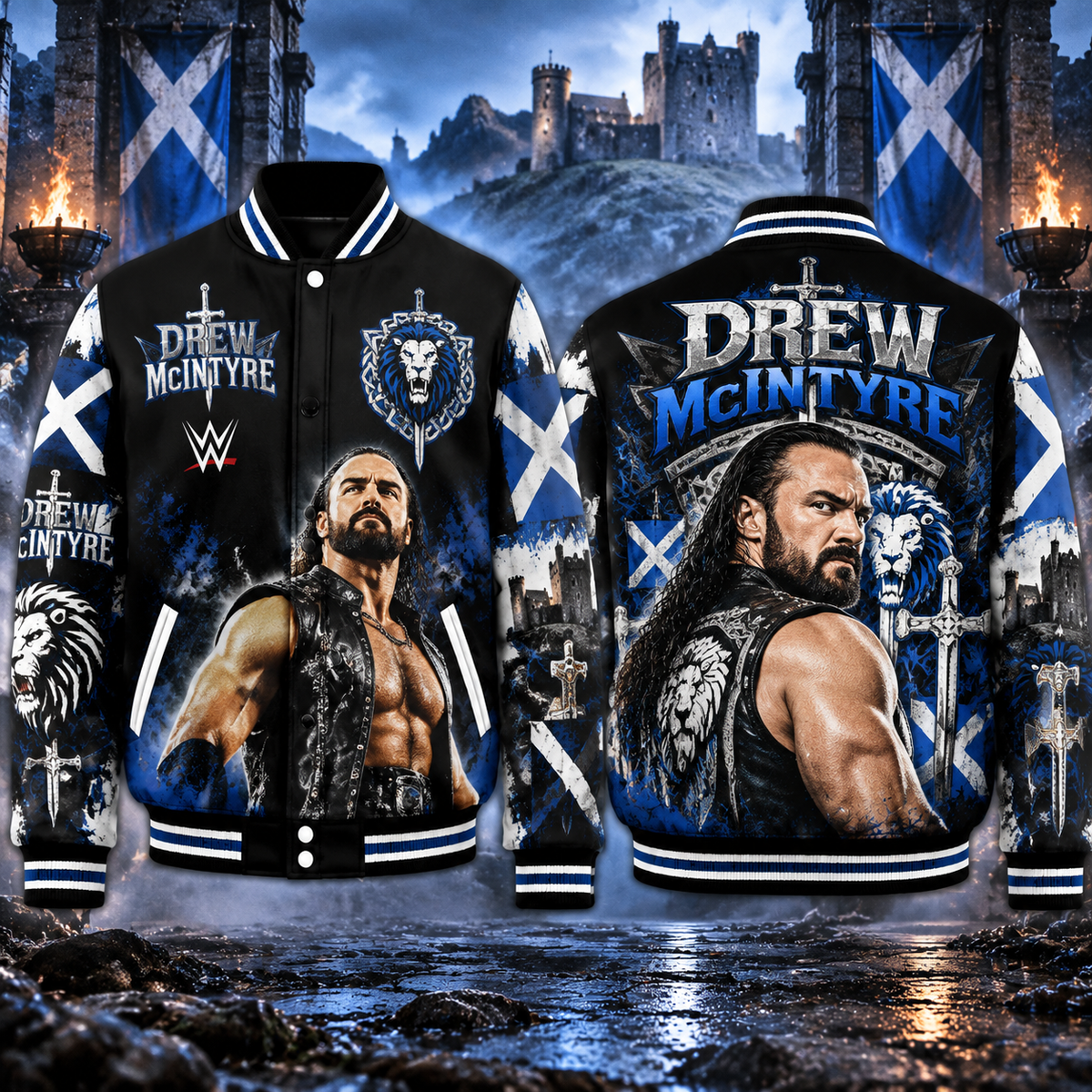 Drew McIntyre HG AI Baseball Jacket, Wrestling Inspired Varsity Style Polyester Outerwear For Adults And Kids