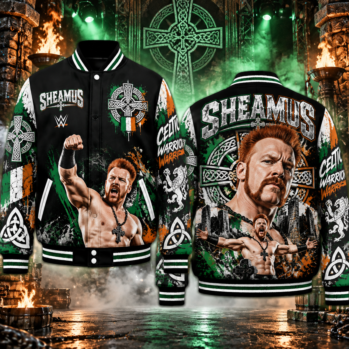 Sheamus WWE Baseball Jacket HG AI Adult and Kid size HG Varsity Jacket