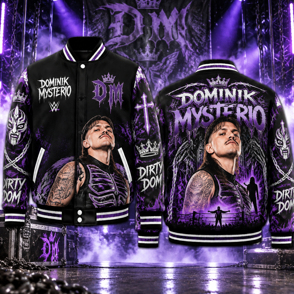 Dominik Mysterio WWE Baseball Jacket HG AI Adult and Kid size HG Varsity Jacket