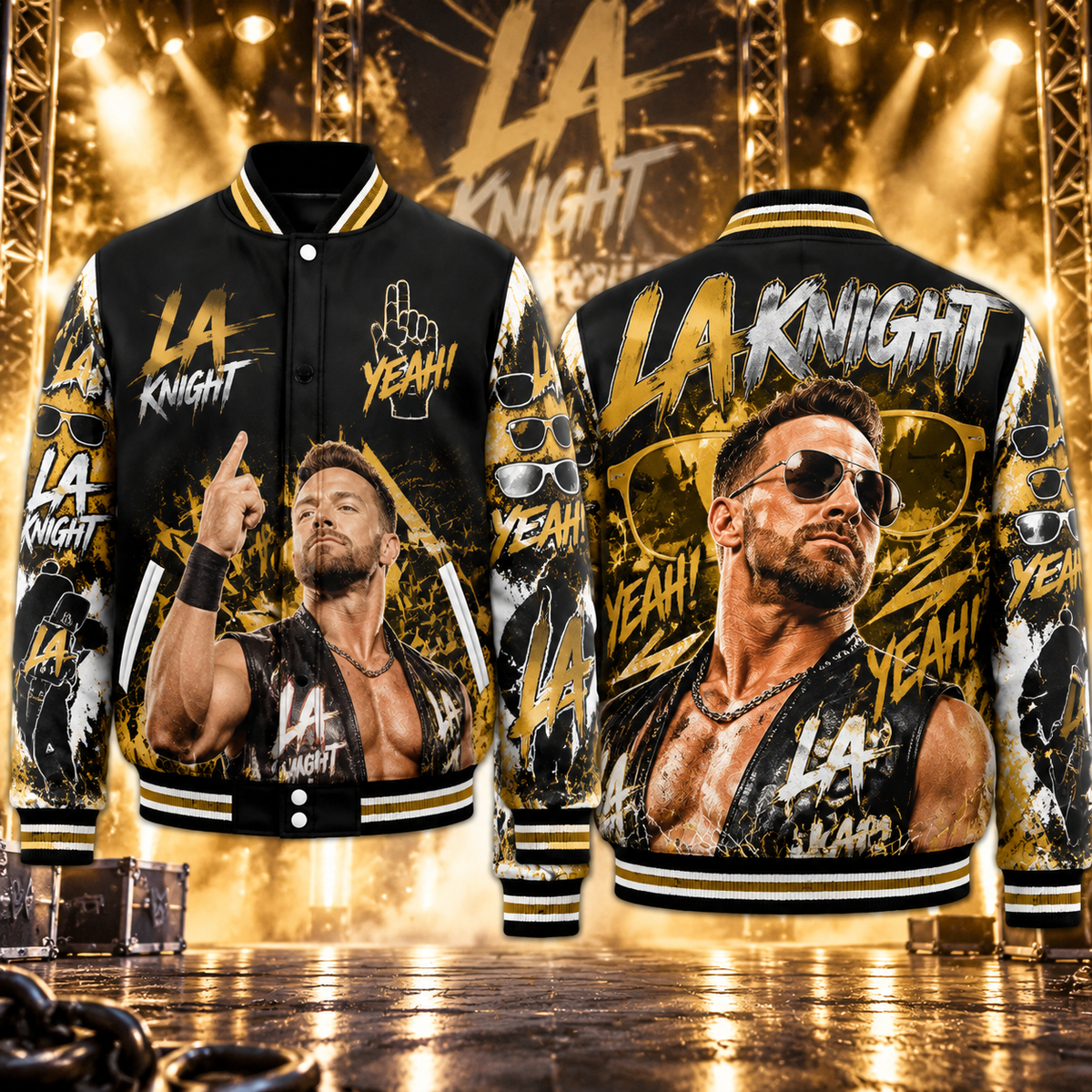 LA Knight WWE Baseball Jacket HG AI Adult and Kid size HG Varsity Jacket
