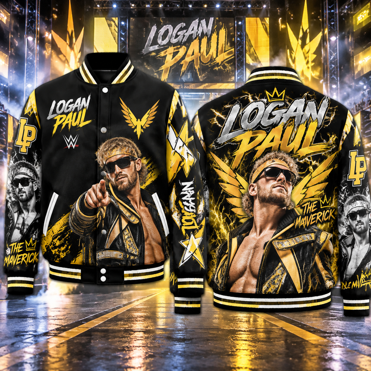 Logan Paul WWE Baseball Jacket HG AI Adult and Kid size HG Varsity Jacket