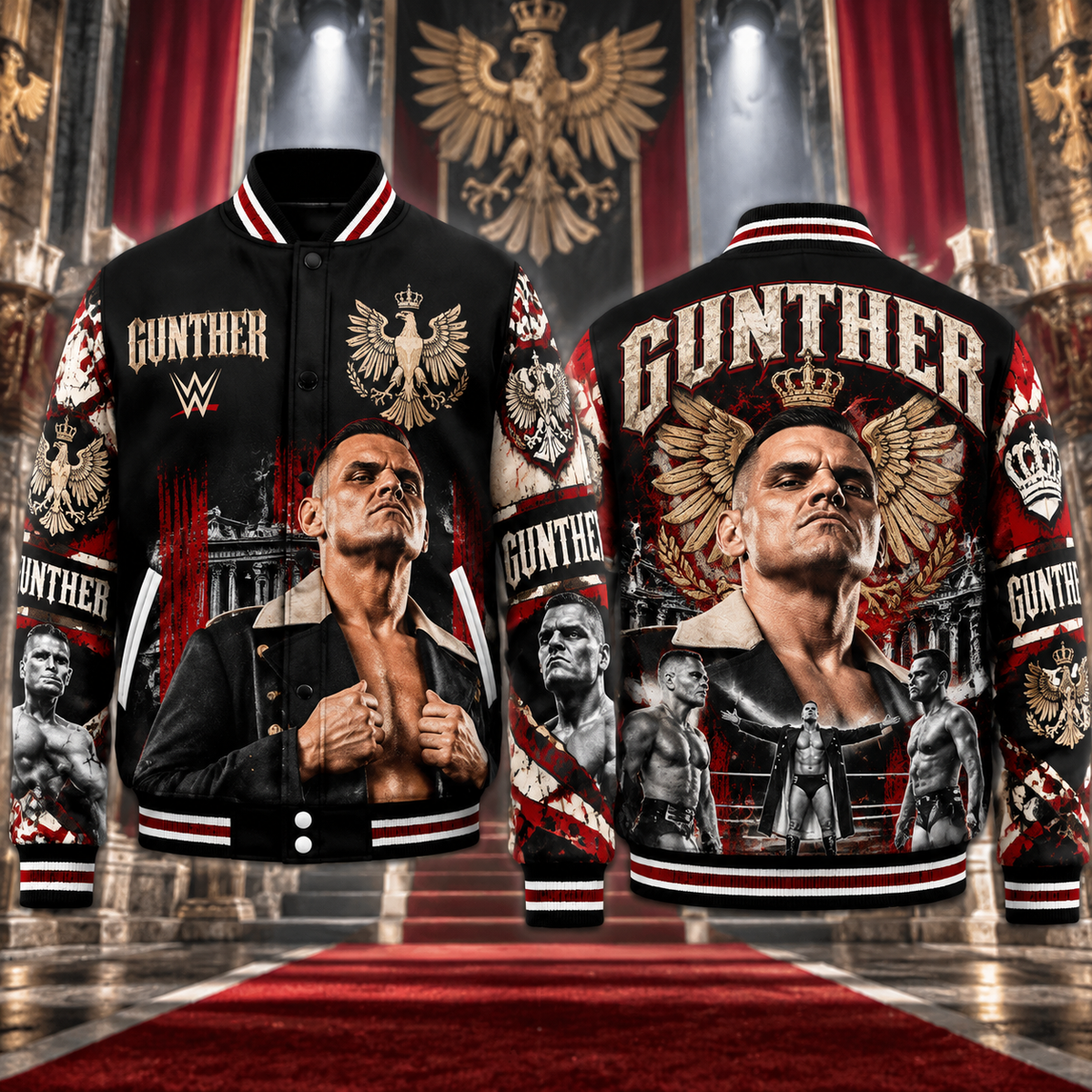 Gunther WWE Baseball Jacket HG AI Adult and Kid size HG Varsity Jacket