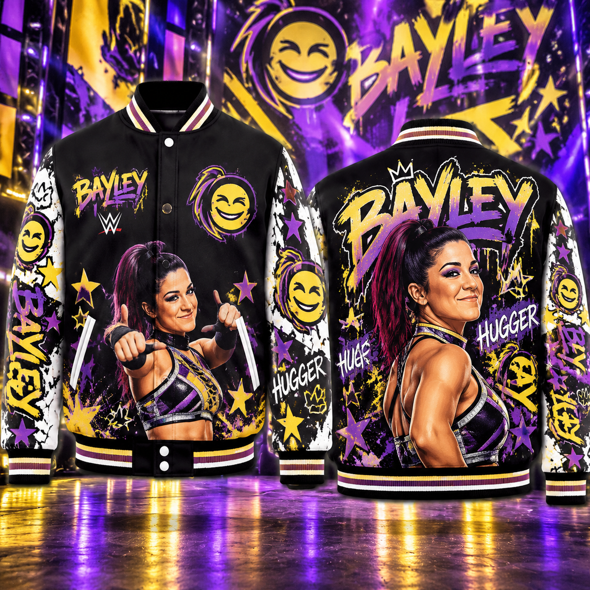 Bayley WWE Baseball Jacket HG AI Adult and Kid size HG Varsity Jacket