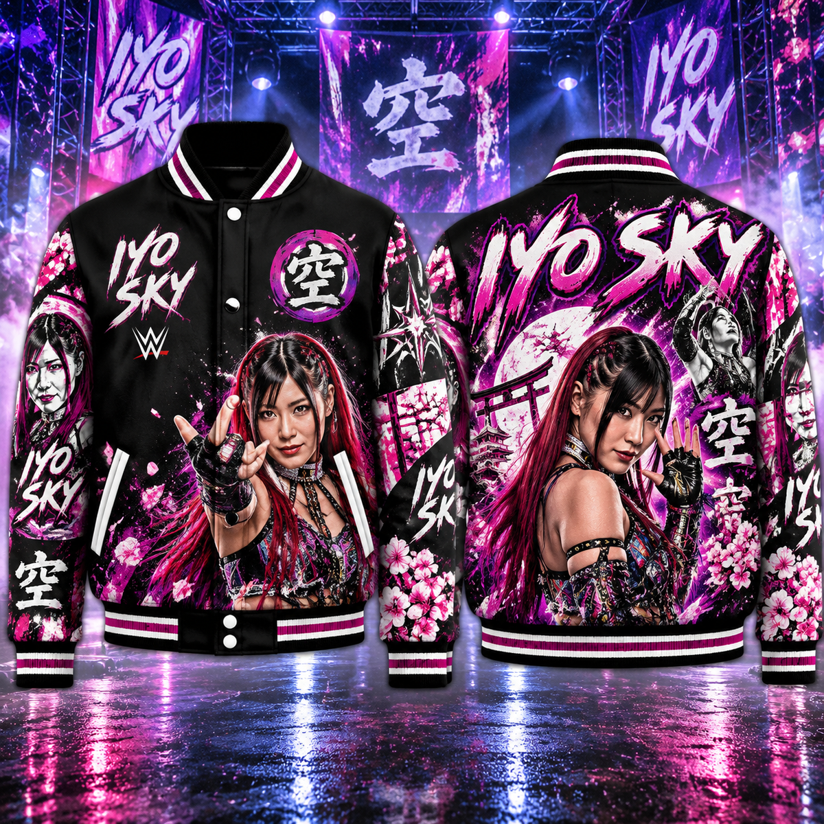 Iyo Sky WWE Baseball Jacket HG AI Adult and Kid size HG Varsity Jacket