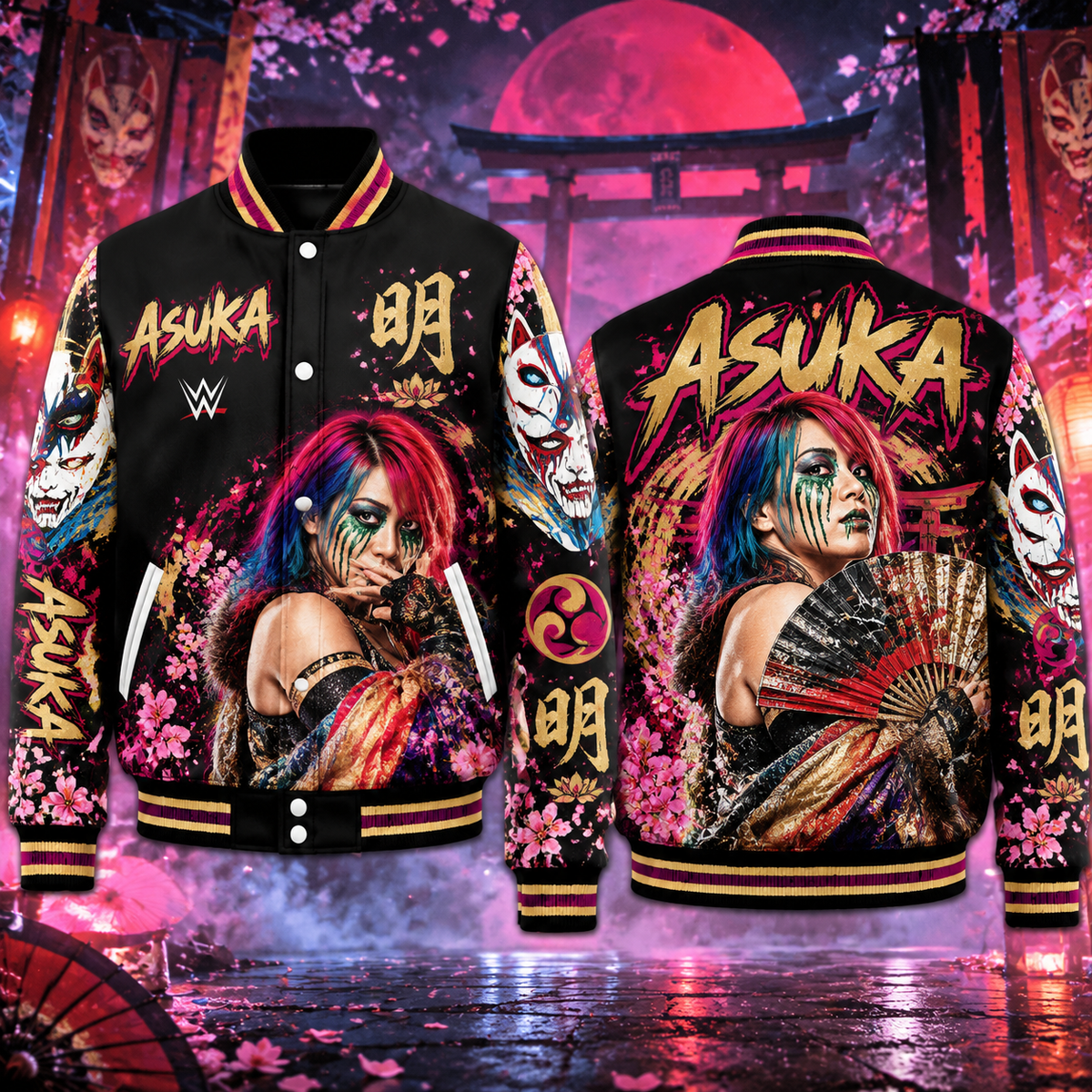 Asuka WWE Baseball Jacket HG AI Adult and Kid size HG Varsity Jacket