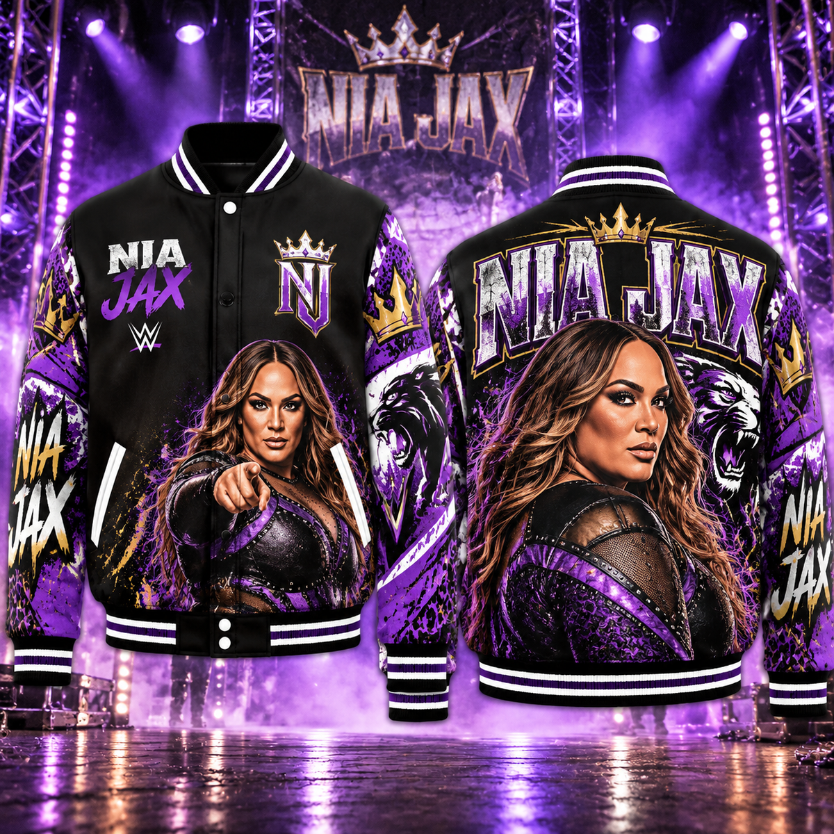 Nia Jax WWE Baseball Jacket HG AI Adult and Kid size HG Varsity Jacket