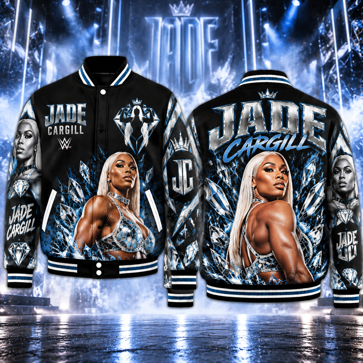 Jade Cargill WWE Baseball Jacket HG AI Adult and Kid size HG Varsity Jacket