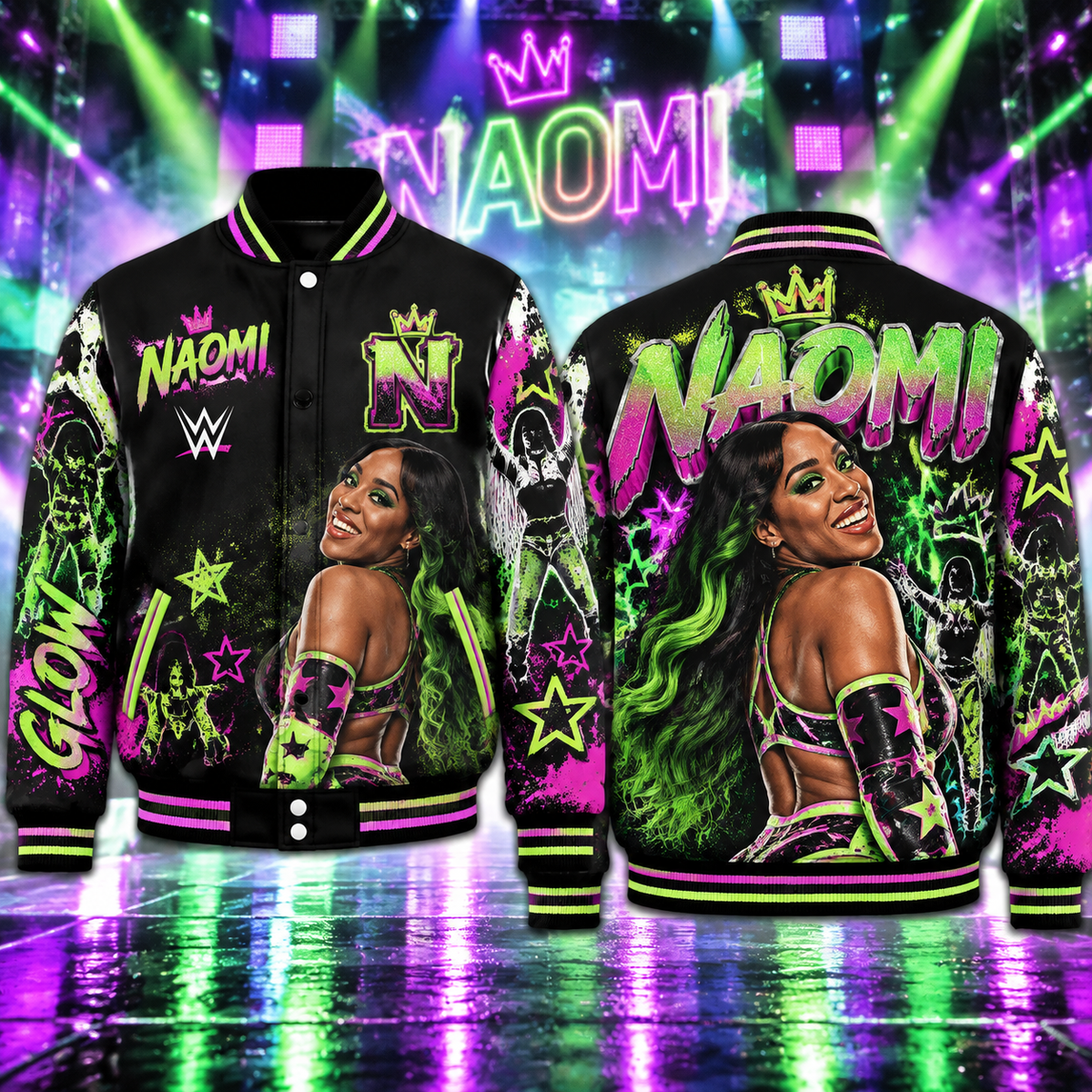 Naomi WWE Baseball Jacket HG AI Adult and Kid size HG Varsity Jacket