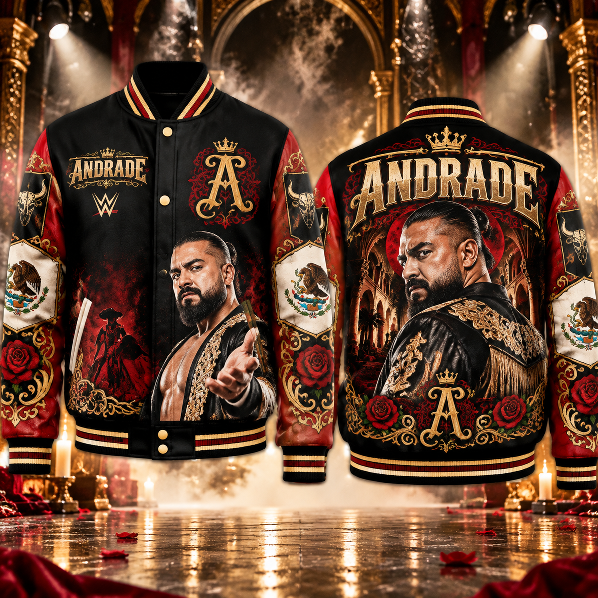 Andrade WWE Baseball Jacket HG AI Adult and Kid size HG Varsity Jacket