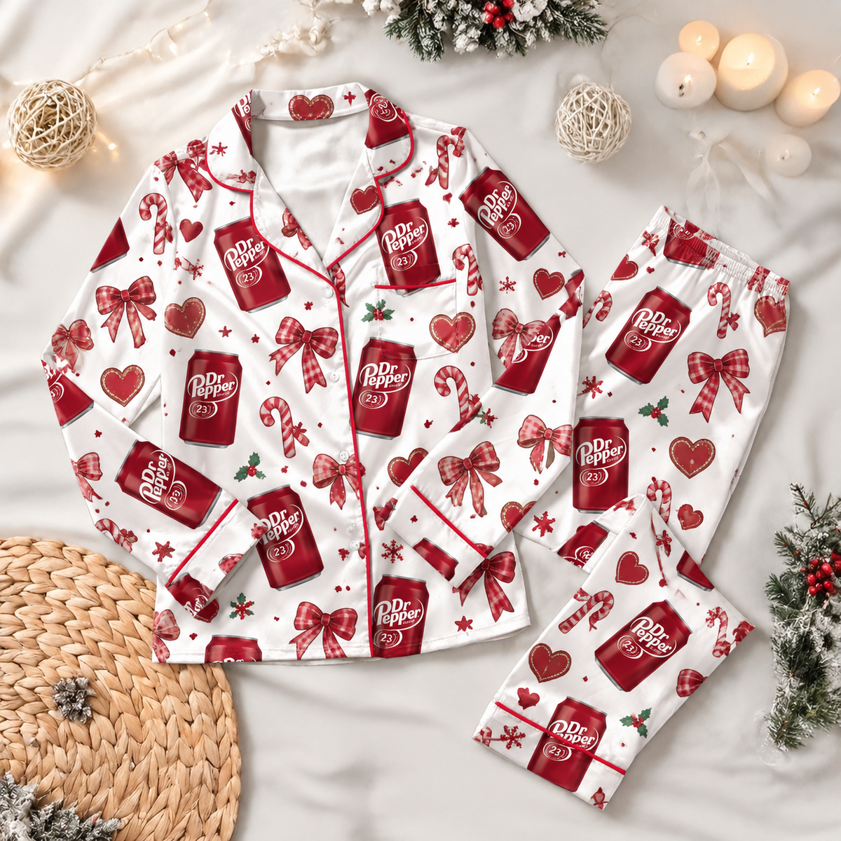Dr Pepper Pyjama Pajamas Set HG AI Christmas Family Matching Pajamas