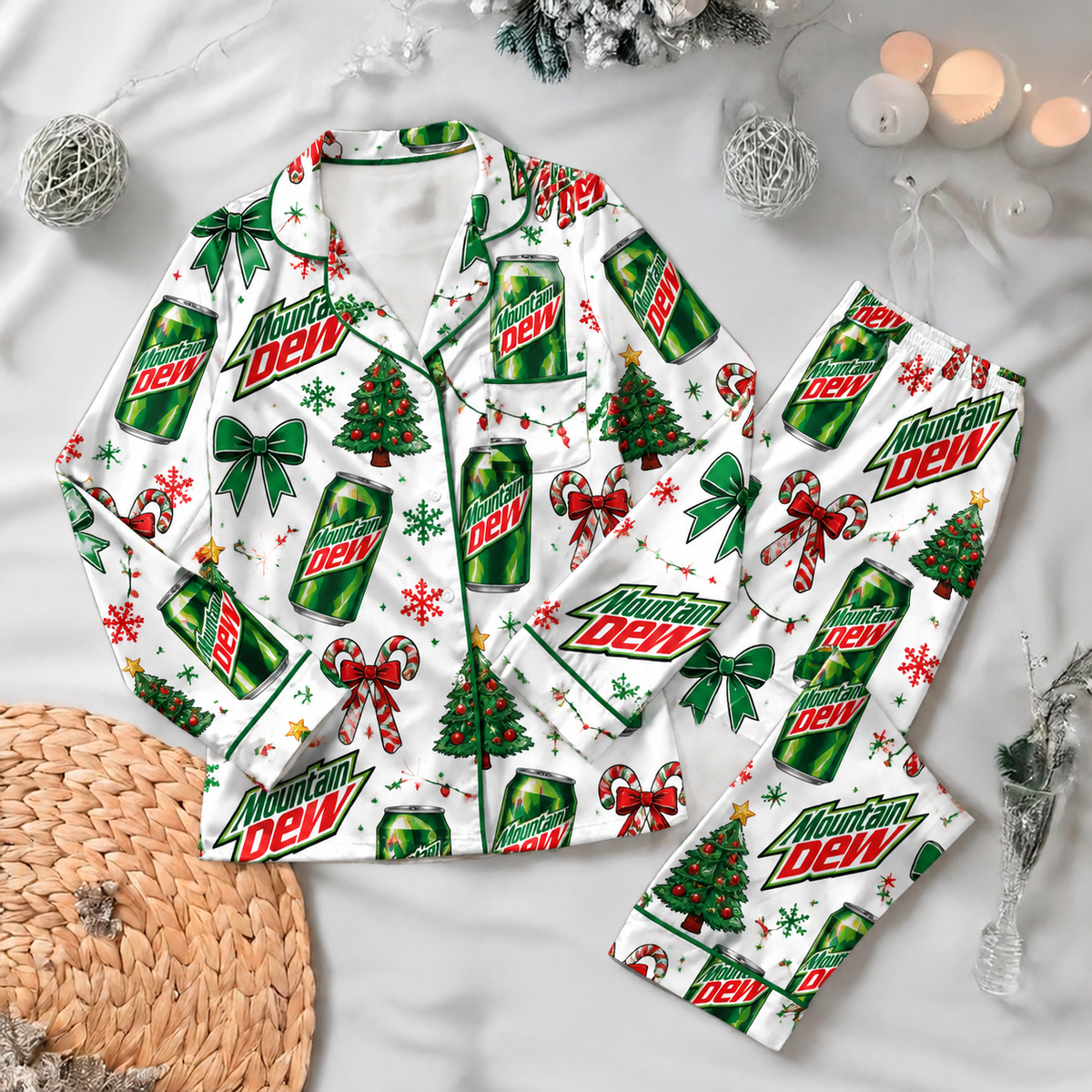 Mountain Dew Pyjama Pajamas Set HG AI Christmas Family Matching Pajamas