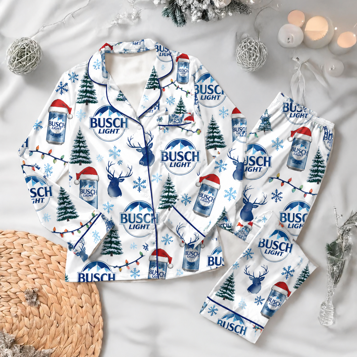 Busch Light Pyjama Pajamas Set HG AI Christmas Family Matching Pajamas