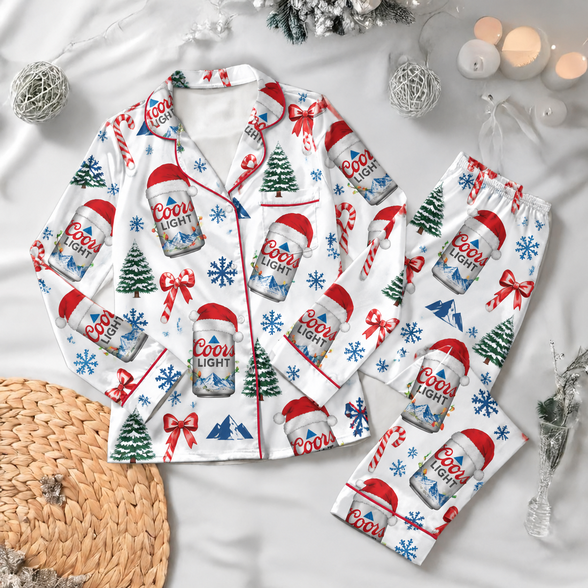 Coors Light Pyjama Pajamas Set HG AI Christmas Family Matching Pajamas