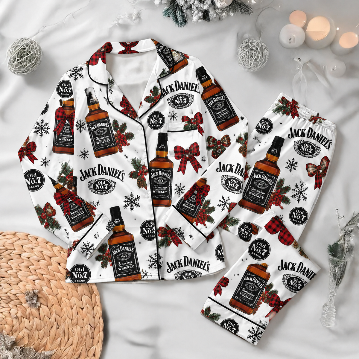 Jack Daniel's Pyjama Pajamas Set HG AI Christmas Family Matching Pajamas