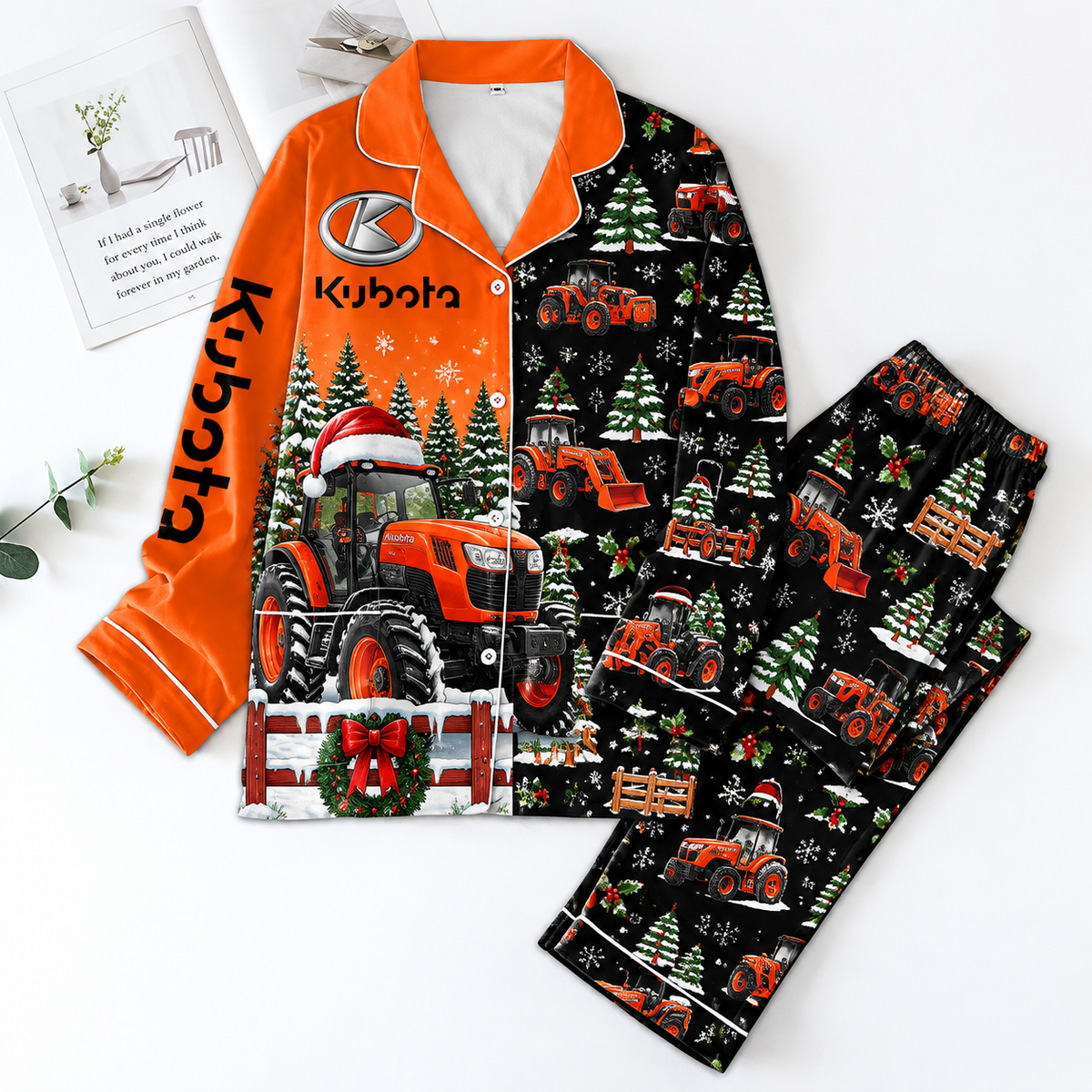 Kubota Pyjama Pajamas Set HG AI Gift For Farmer Christmas Family Matching Pajamas