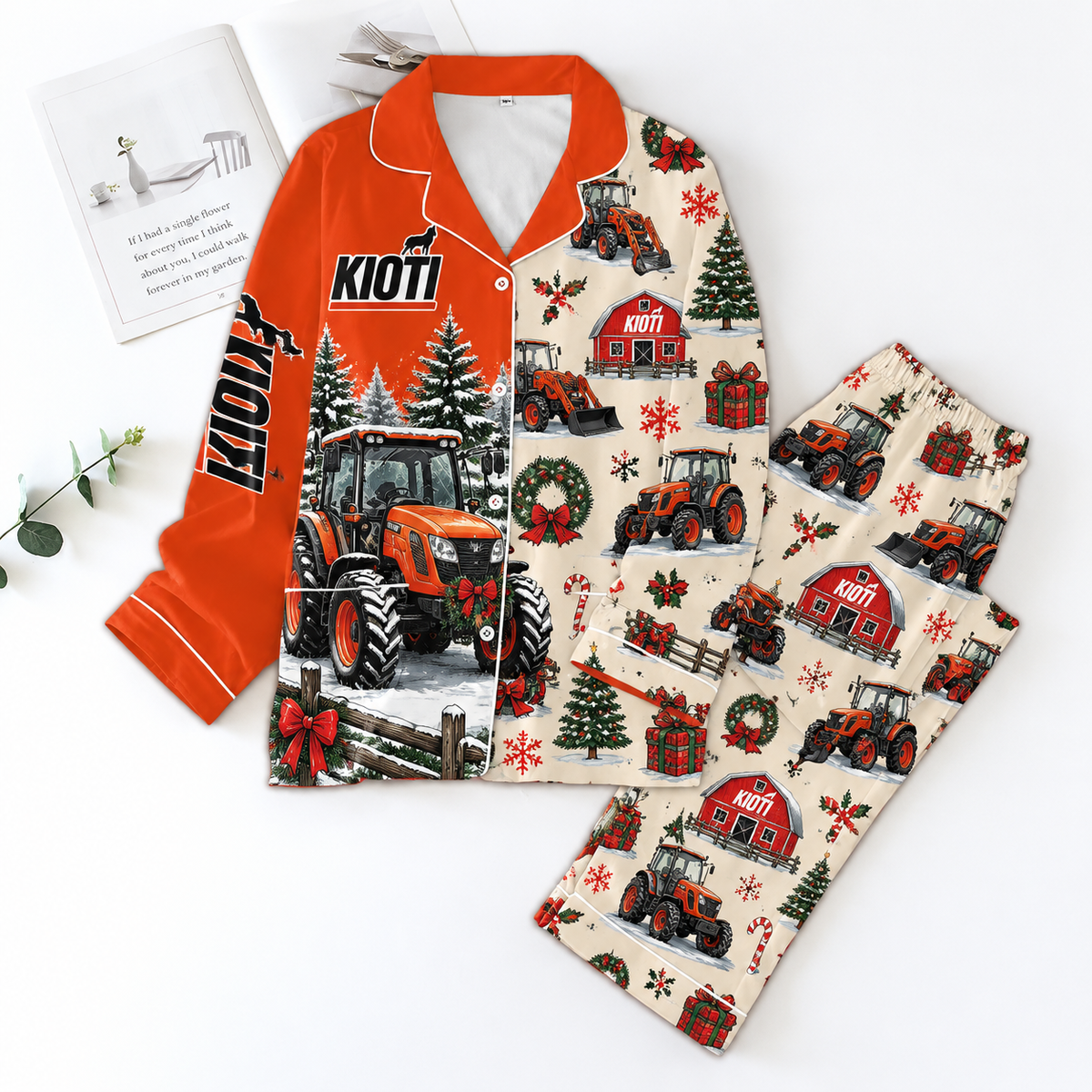 Kioti Pyjama Pajamas Set HG AI Gift For Farmer Christmas Family Matching Pajamas