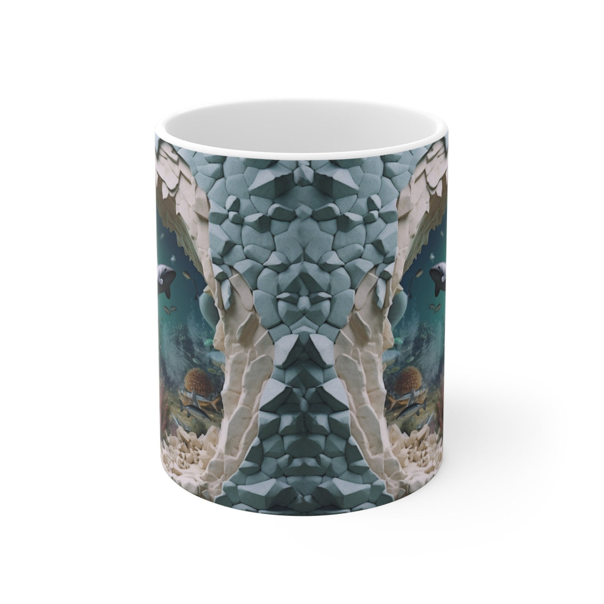 3D Image Sharks In the Ocean Coffee Mug, 3D White Shark Crack Hole 11oz/15oz Coffee Mug, 3D Mug LTN