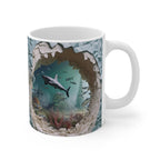 3D Image Sharks In the Ocean Coffee Mug, 3D White Shark Crack Hole 11oz/15oz Coffee Mug, 3D Mug LTN