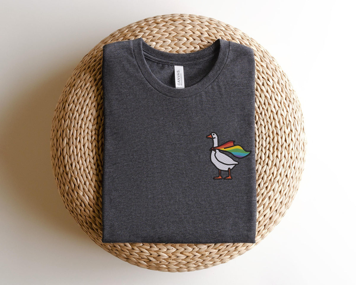 Embroidered Rainbow Goose Shirt, Embroidered LGBTQ Shirt, Embroidered Pride Shirt, Gay Shirt, Transgender Shirt, Human Rights Shirt, LGBTQ+