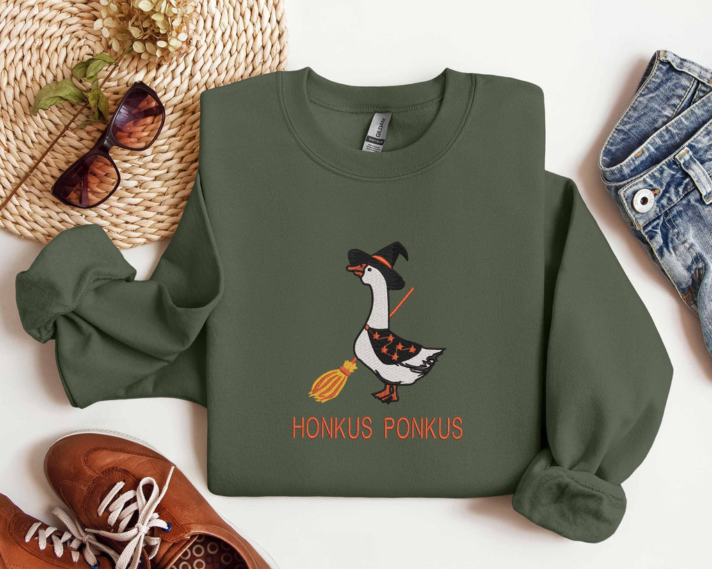 Embroidered Goose Honkus Ponkus Sweatshirt, KMH Embroidered Witch Goose Halloween Shirt, Witch Goose Sweatshirt, Silly Goose Tee, Honkus Ponkus