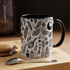 Mystical Themed Accent Coffee Mug, Witchy Mug, Black and White Design, Ideal Gift for Witches, Halloween Decor, Cozy Vibes, Coffee Lovers LTN