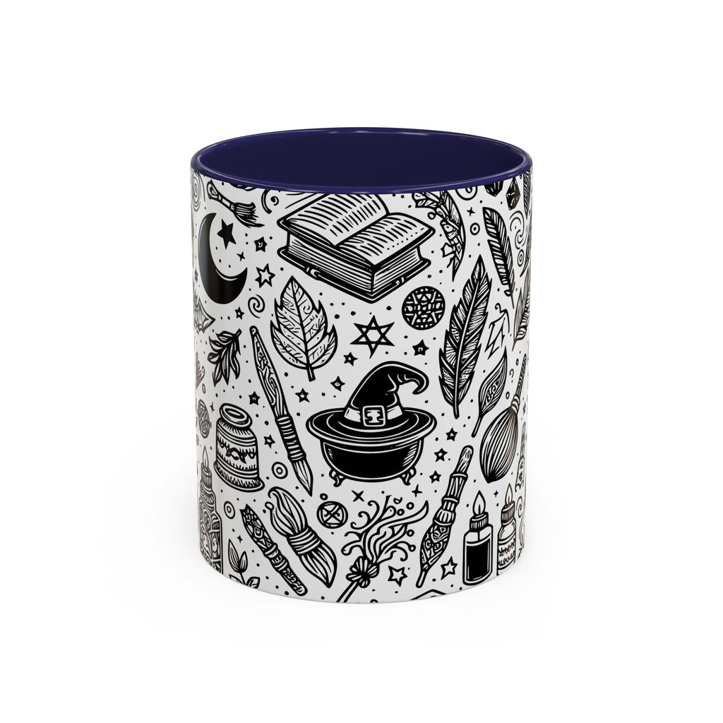 Mystical Themed Accent Coffee Mug, Witchy Mug, Black and White Design, Ideal Gift for Witches, Halloween Decor, Cozy Vibes, Coffee Lovers LTN