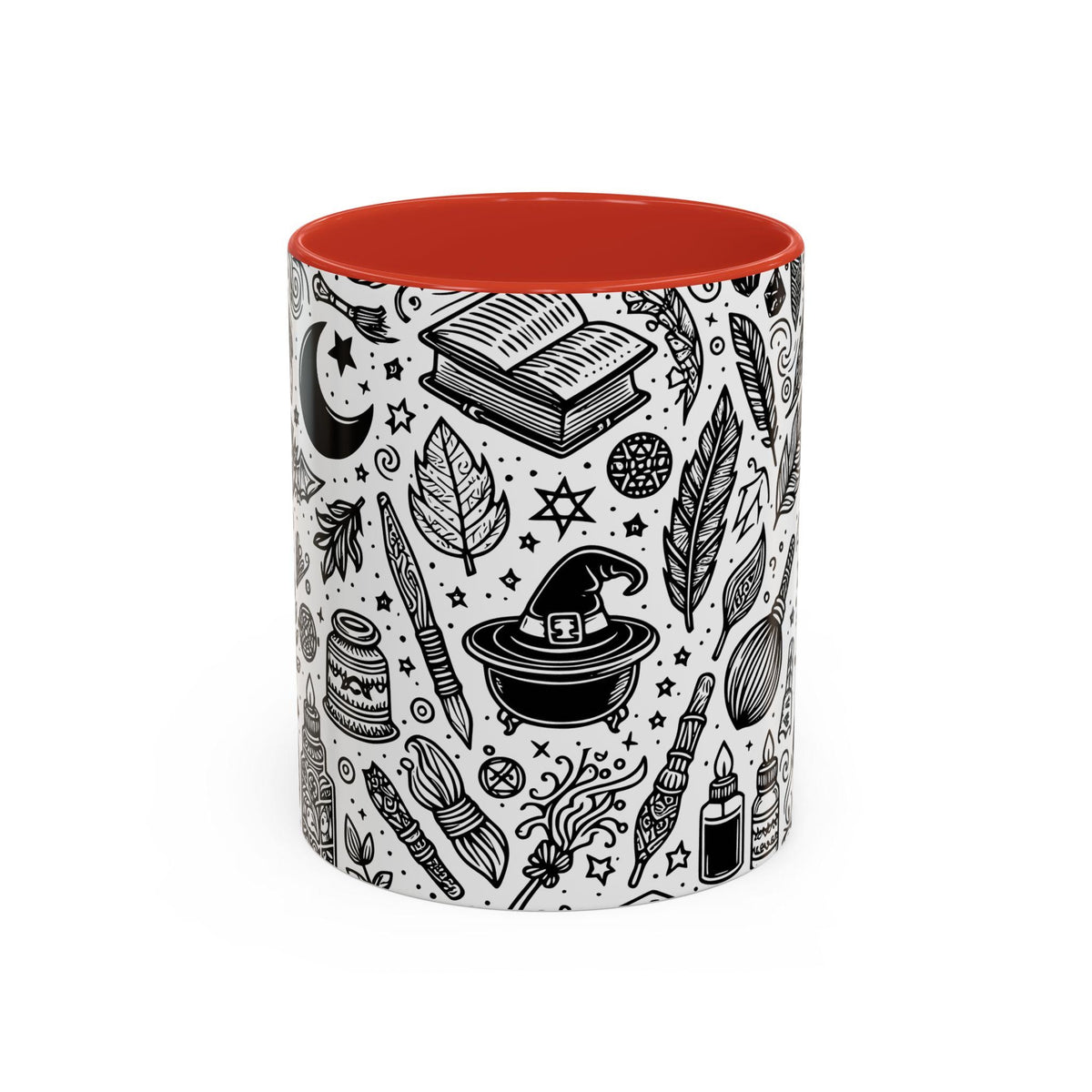 Mystical Themed Accent Coffee Mug, Witchy Mug, Black and White Design, Ideal Gift for Witches, Halloween Decor, Cozy Vibes, Coffee Lovers LTN