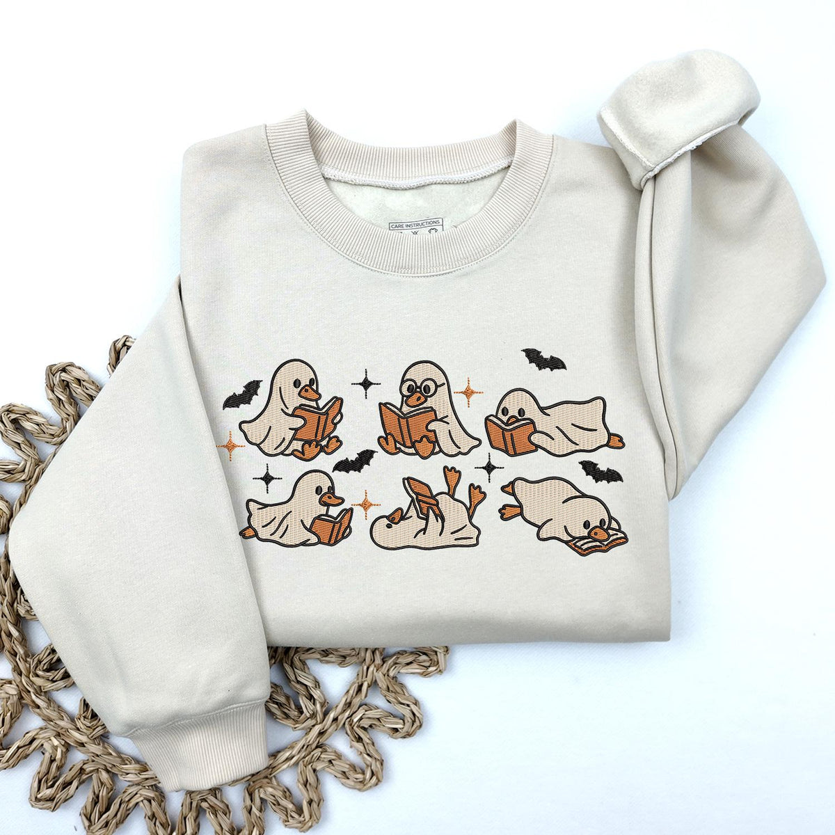Cute Ghost Goose Reading Book Sweatshirt, KMH Embroidered Halloween Sweatshirt, Fall Spooky Season Sweatshirt, Book Lover Gift, Cozy Ghost Gift