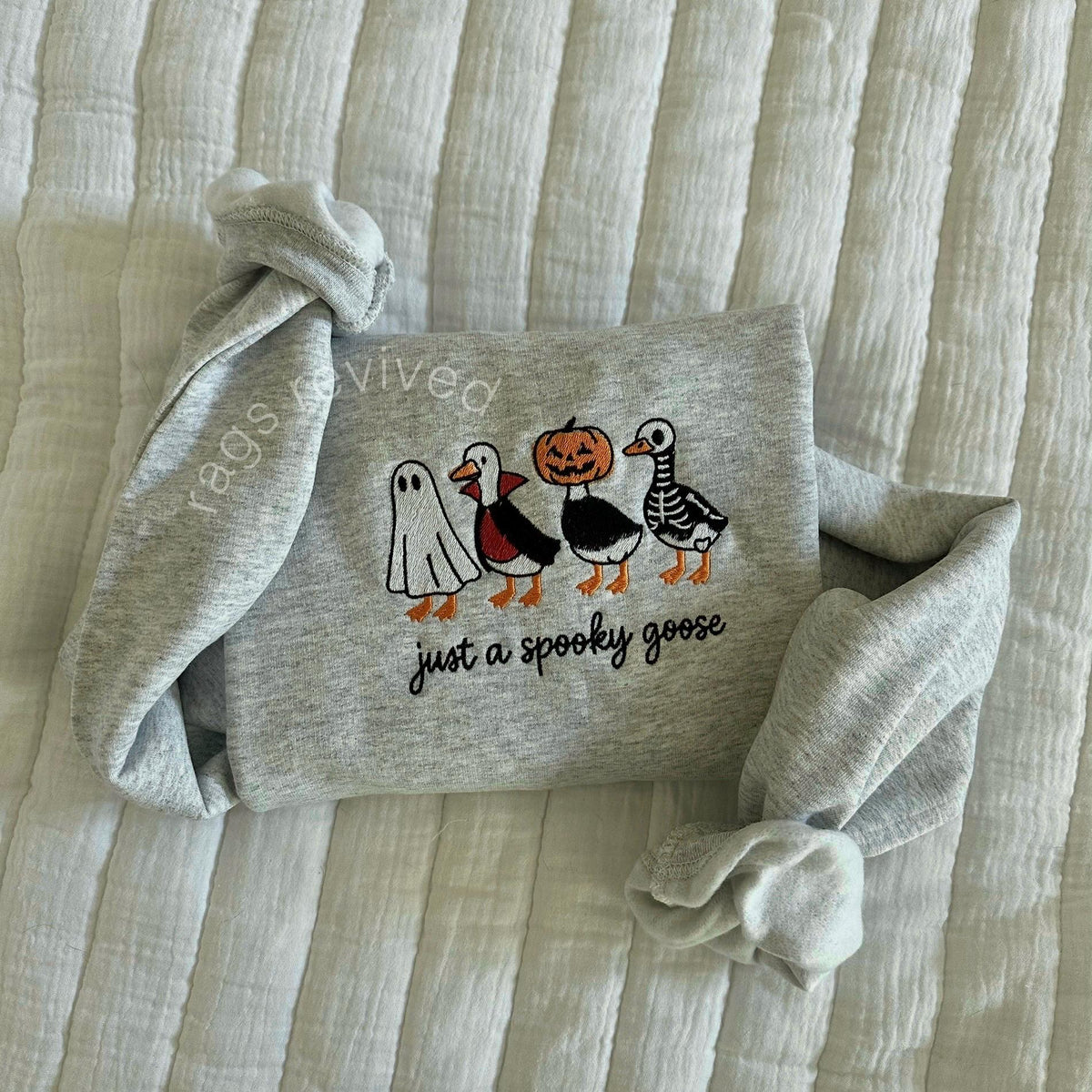 Spooky Goose Embroidered Sweatshirt Halloween Spooky HG Season Embroidery Geese Fall Autumn