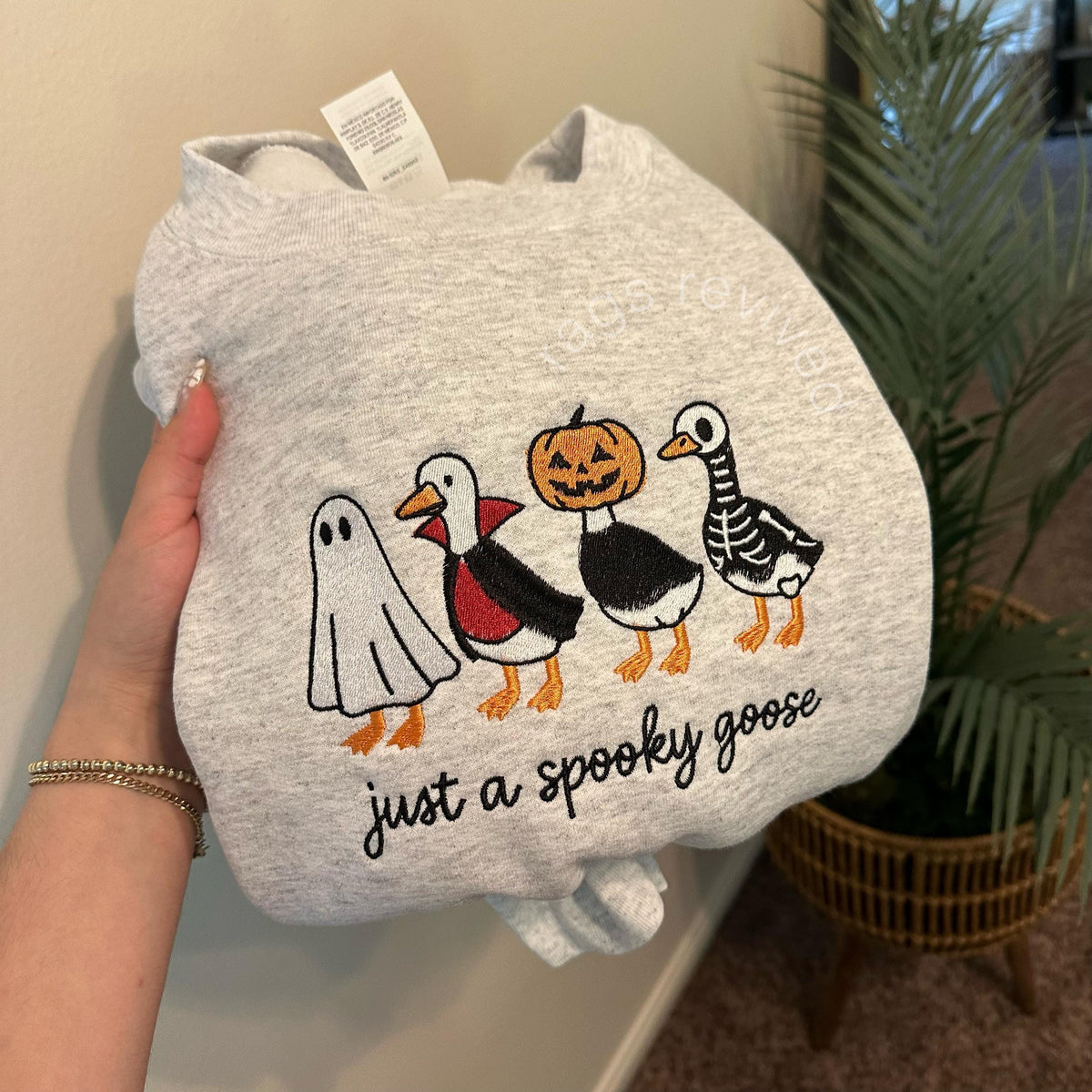 Spooky Goose Embroidered Sweatshirt Halloween Spooky HG Season Embroidery Geese Fall Autumn