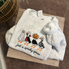 Spooky Goose Embroidered Sweatshirt Halloween Spooky HG Season Embroidery Geese Fall Autumn
