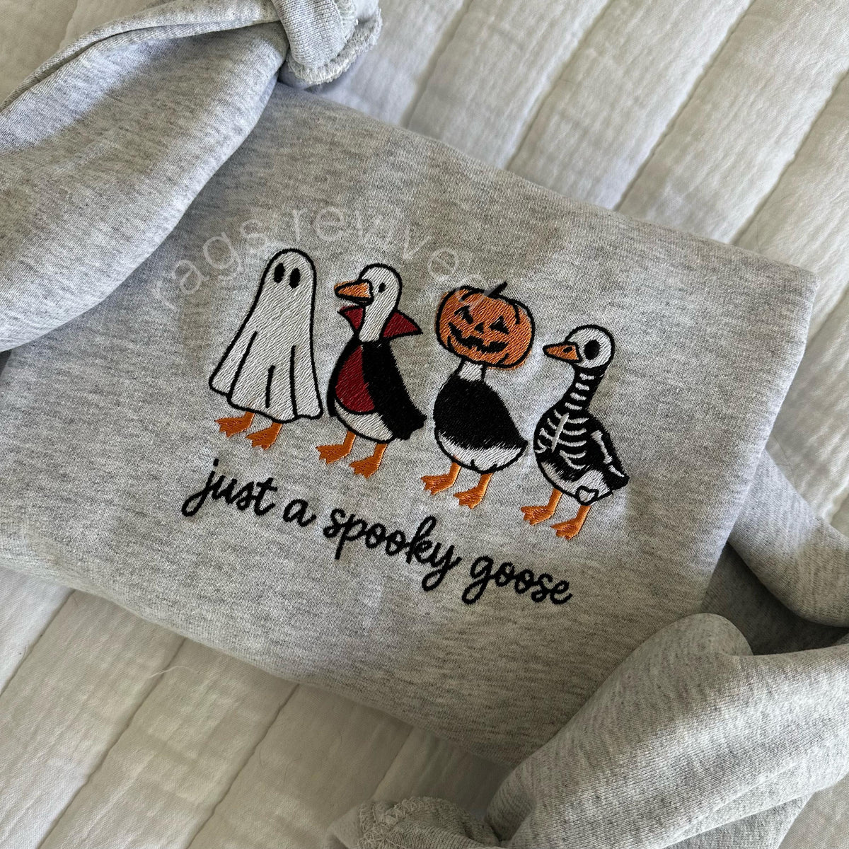 Spooky Goose Embroidered Sweatshirt KMH Halloween Spooky Season Embroidery Geese Fall Autumn