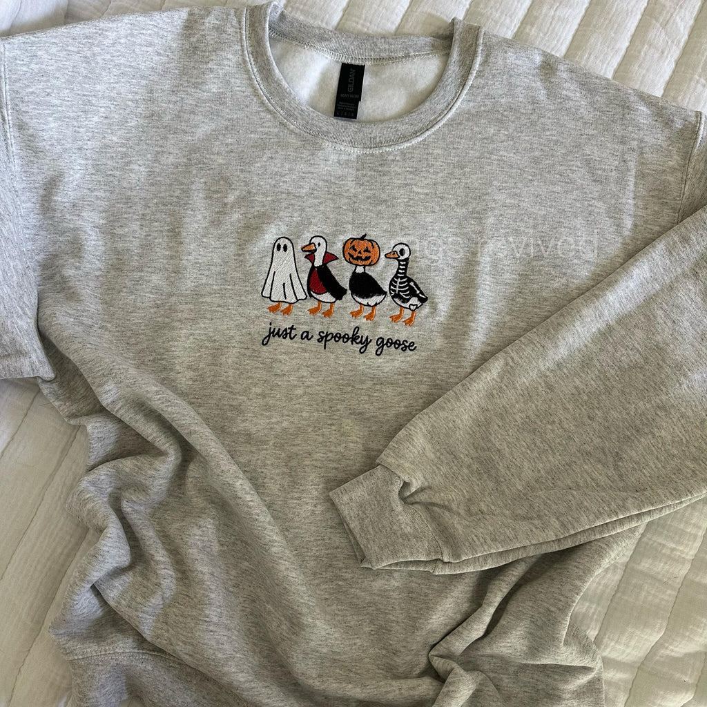 Spooky Goose Embroidered Sweatshirt  KMH Halloween Spooky Season Embroidery Geese Fall Autumn