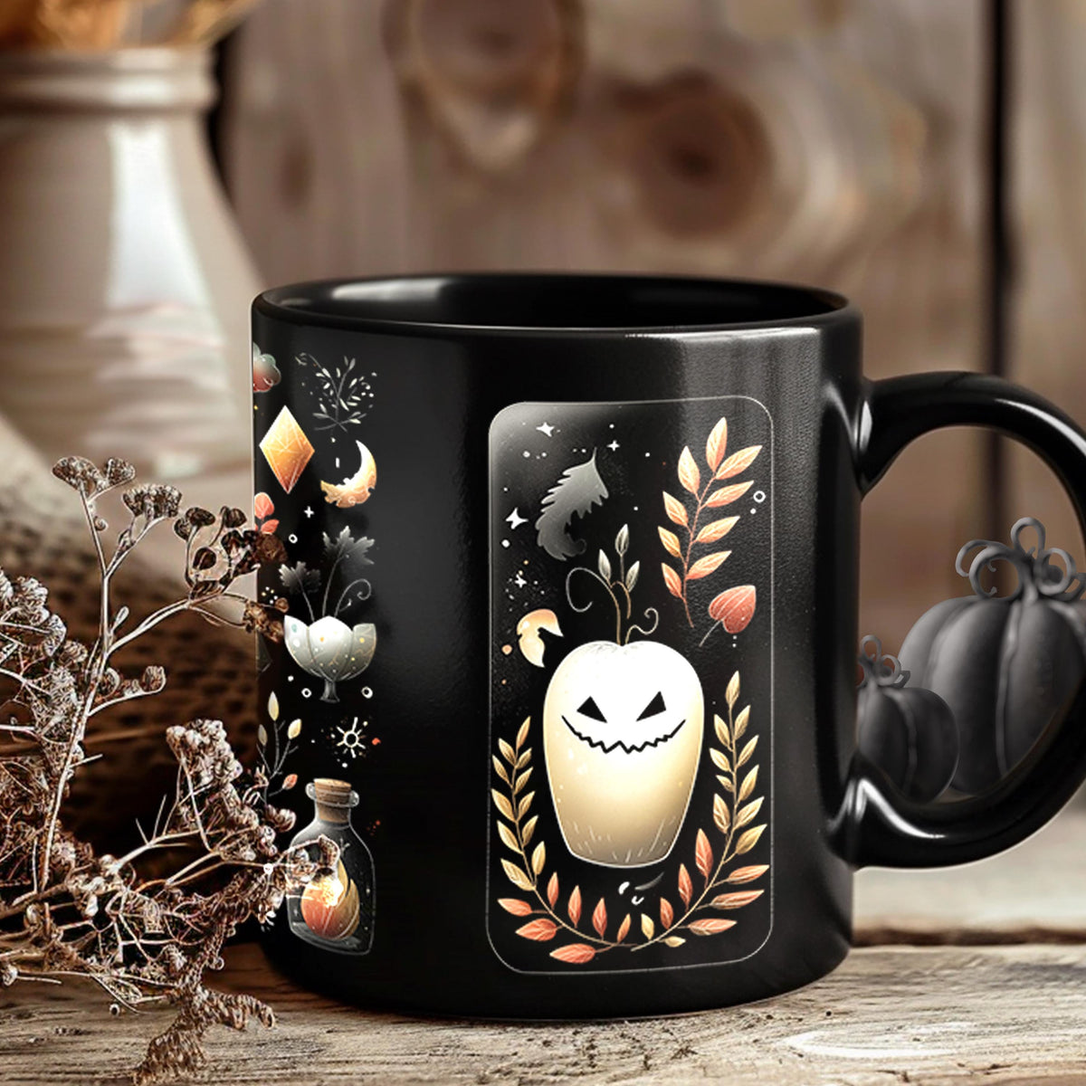 Halloween Mug with Ghost & Pumpkin – Cozy Fall Coffee Cup, Cute Spooky Decor, Autumn Vibes, Double-Sided Cottagecore Gift LTN