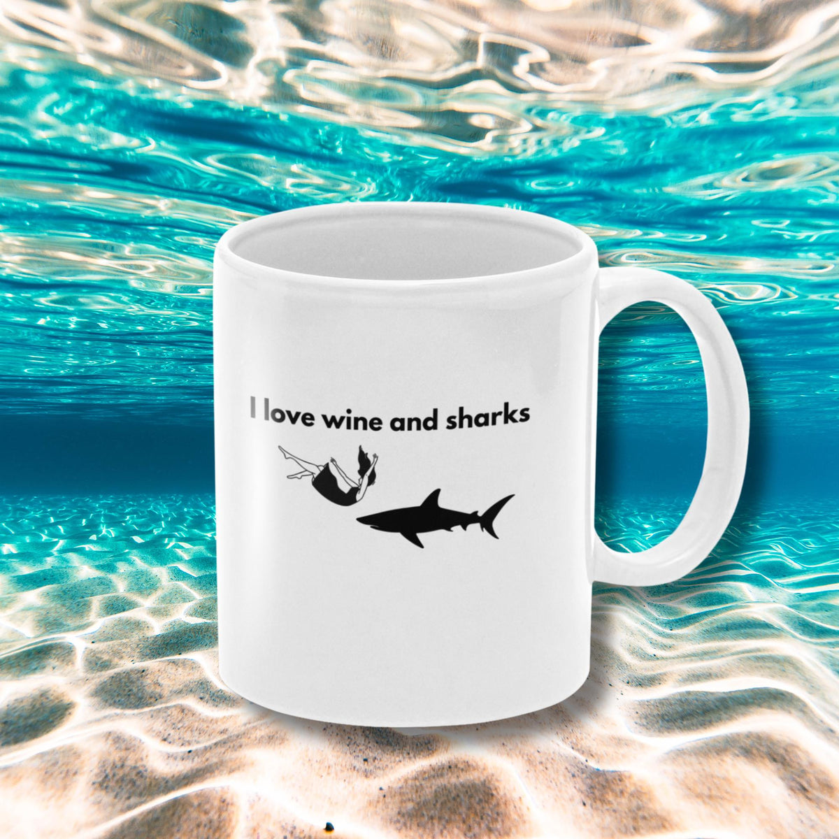 I love wine and sharks ceramic mug LTN