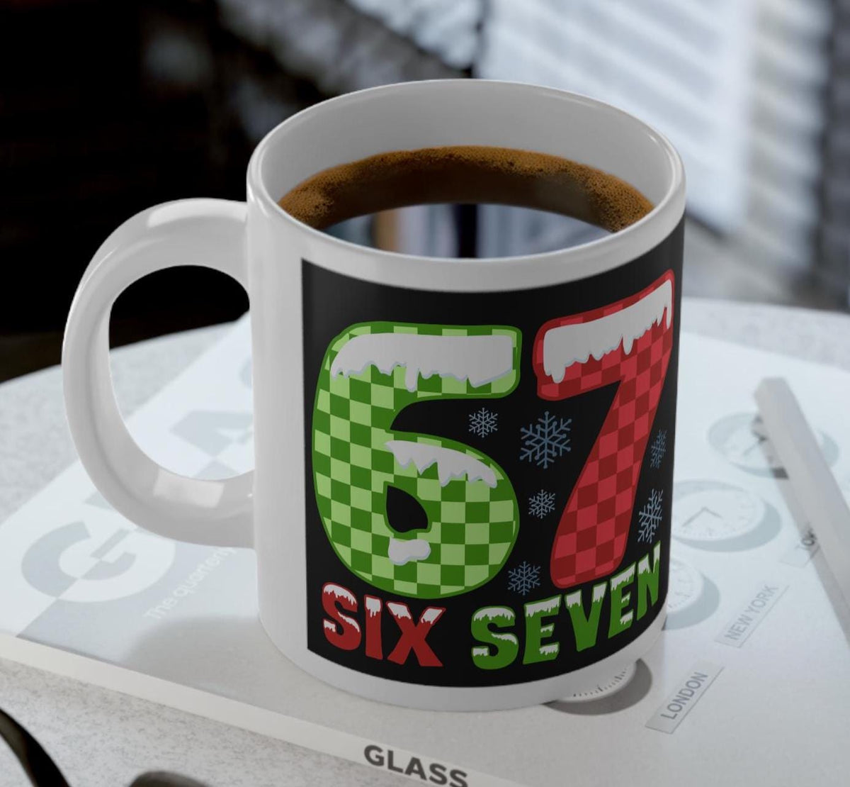 6 7 Christmas Jumbo Mug, Festive Holiday Coffee Cup, White Elephant Xmas Gift LTN