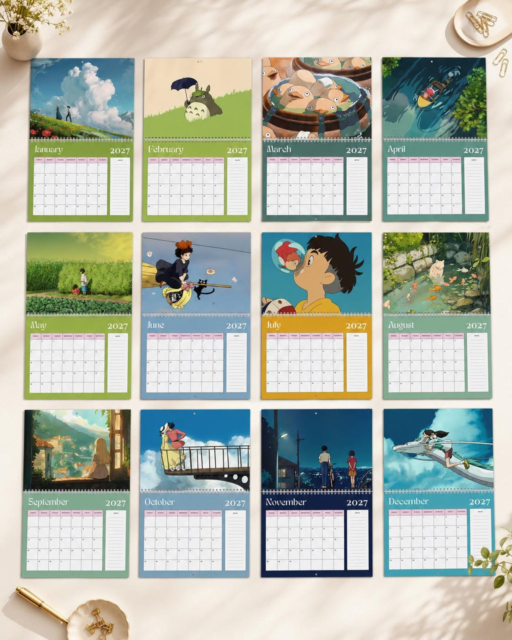 Ghibli 2027 Wall Calendar | Japanese Fantasy Art, 11x8.5 Spiral Monthly Planner, Cute Gift for Anime Fans