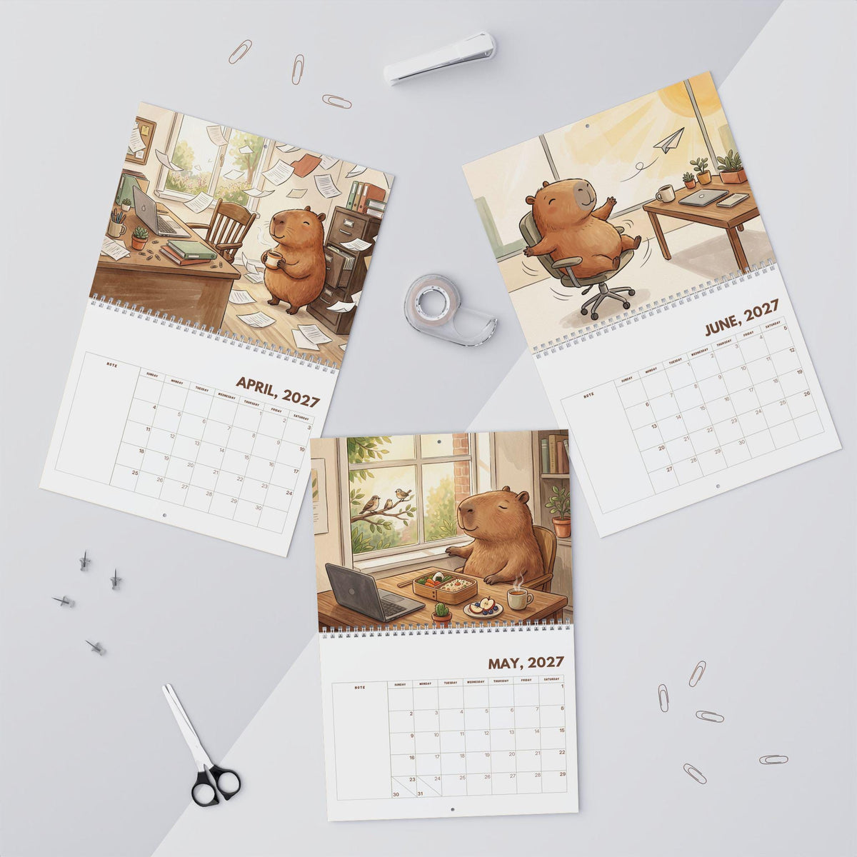 Office Capybara 2027 Wall Calendar, Funny Office Calendar, Cute Capybara Gift, Work Desk Decor, Coworker Gift, Office Humor
