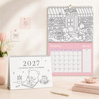 2027 Coloring Book Wall Calendar, Cute Bear Scenes, 11x17 Spiral Monthly Planner