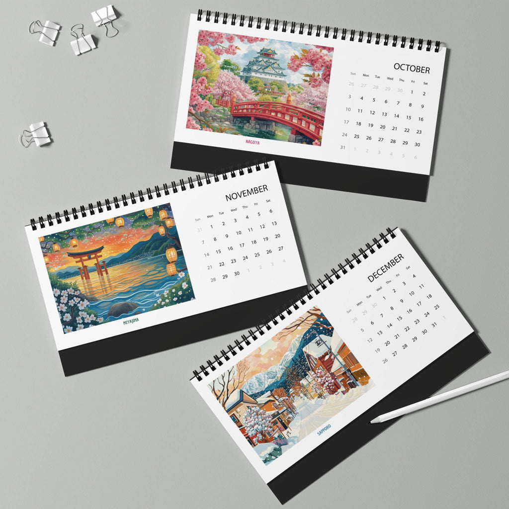 Japan 2027 Desk Calendar - Monthly Travel Desk Decor, Illustrated 12 Month Planner, Gift for Travelers, Japan Lover, Wanderlust, Holiday