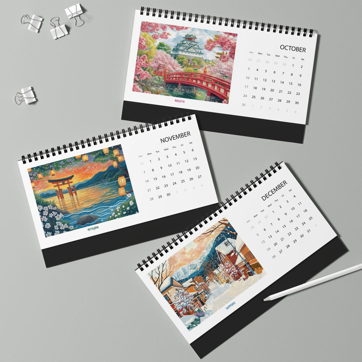 Japan 2027 Desk Calendar - Monthly Travel Desk Decor, Illustrated 12 Month Planner, Gift for Travelers, Japan Lover, Wanderlust, Holiday