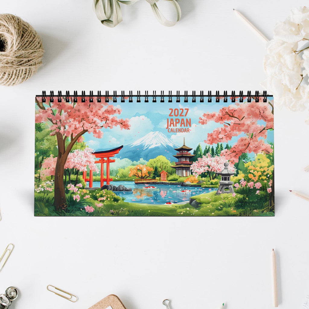 Japan 2027 Desk Calendar - Monthly Travel Desk Decor, Illustrated 12 Month Planner, Gift for Travelers, Japan Lover, Wanderlust, Holiday