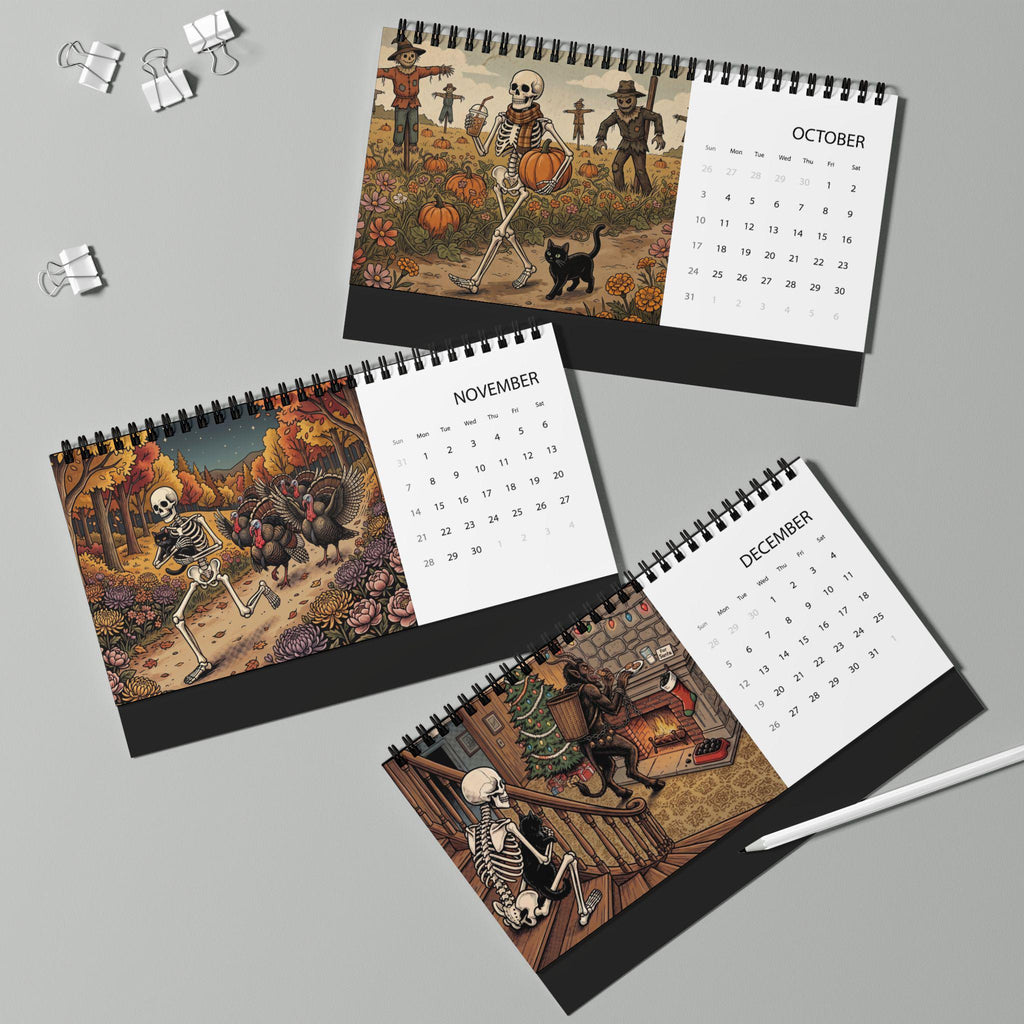 The Horrors Persist Desktop 2027 Calendar | Funny Horror Skeleton Calendar for 2027 | Dark Humor Desk Calendar