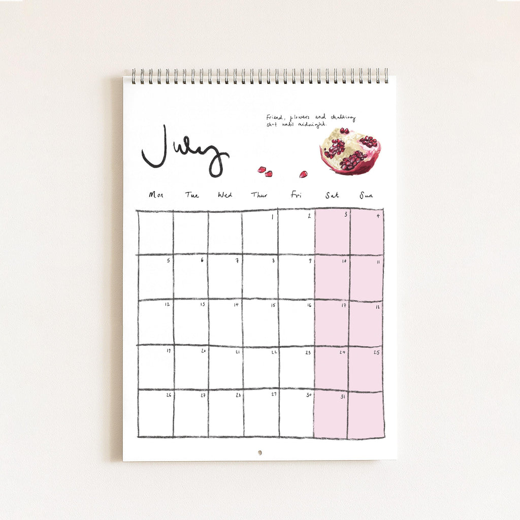 2027 Food Themed Wall Calendar by Amelia Jayne, Hand-Drawn Tablescapes (A4)